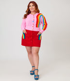 Unique Vintage Plus Size Pink Rainbow Cropped Cardigan - Unique Vintage - Womens, TOPS, SWEATERS