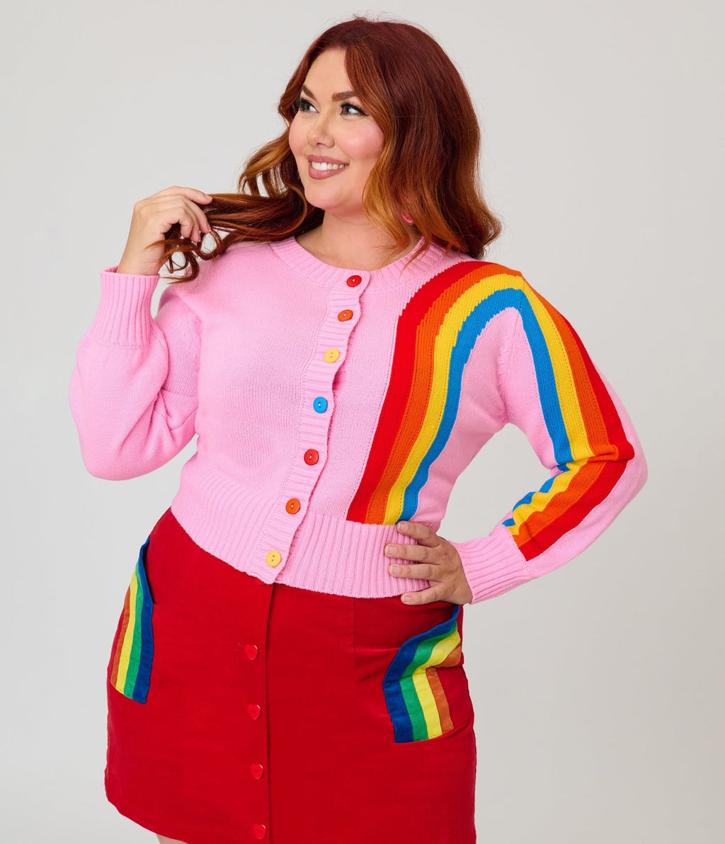 Unique Vintage Plus Size Pink Rainbow Cropped Cardigan - Unique Vintage - Womens, TOPS, SWEATERS