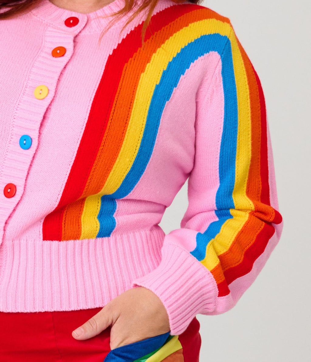 Unique Vintage Plus Size Pink Rainbow Cropped Cardigan - Unique Vintage - Womens, TOPS, SWEATERS