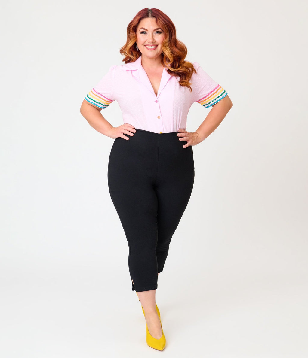 Unique Vintage Plus Size Pink & Rainbow Trim Cotton Blouse - Unique Vintage - Womens, TOPS, WOVEN TOPS