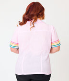Unique Vintage Plus Size Pink & Rainbow Trim Cotton Blouse - Unique Vintage - Womens, TOPS, WOVEN TOPS