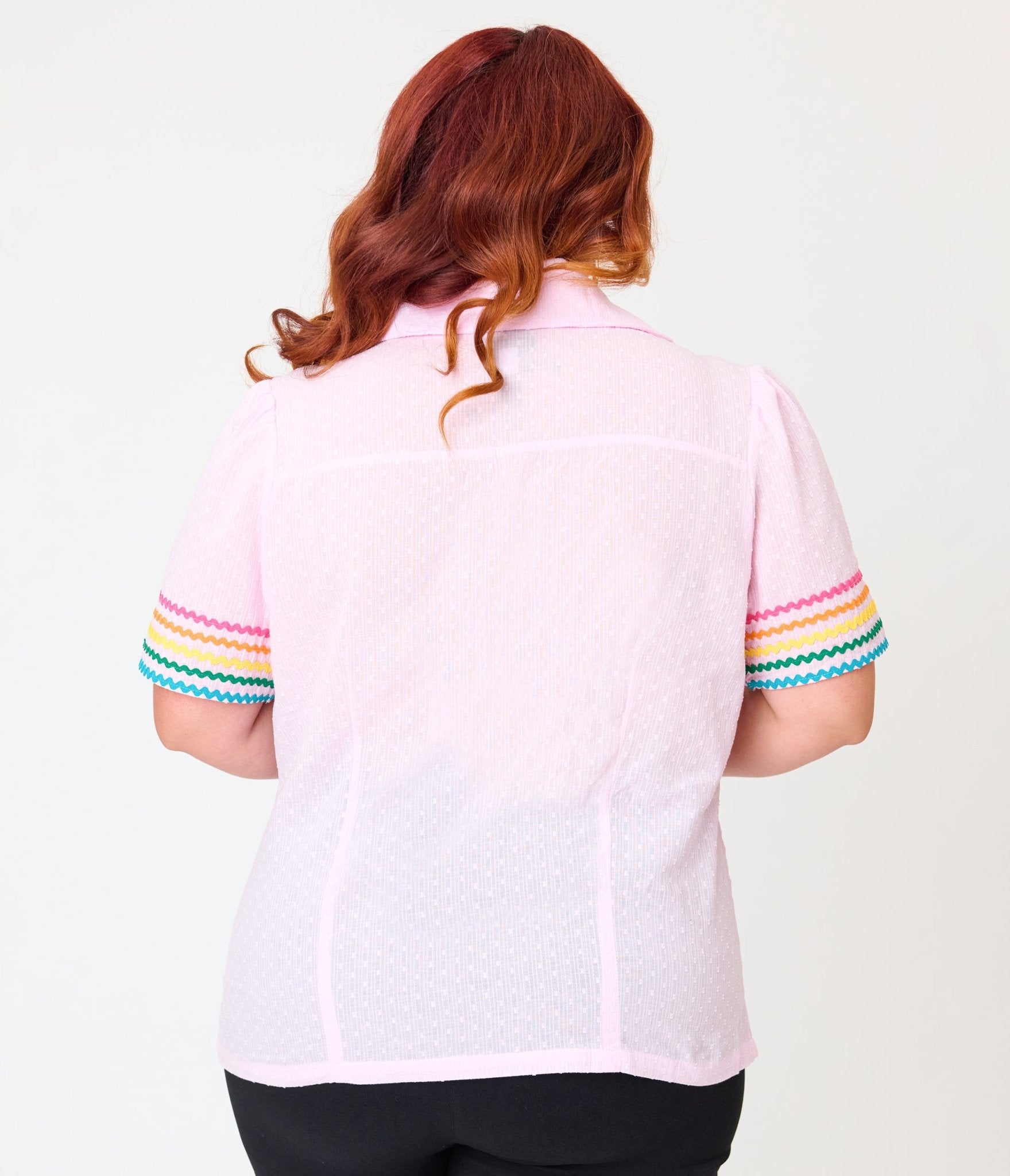 Unique Vintage Plus Size Pink & Rainbow Trim Cotton Blouse - Unique Vintage - Womens, TOPS, WOVEN TOPS