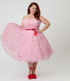 Unique Vintage Plus Size Pink & Red Glitter Heart Tulle Cupcake Swing Dress - Unique Vintage - Womens, DRESSES, PROM AND SPECIAL OCCASION