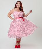 Unique Vintage Plus Size Pink & Red Glitter Heart Tulle Cupcake Swing Dress - Unique Vintage - Womens, DRESSES, PROM AND SPECIAL OCCASION