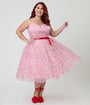Unique Vintage Plus Size Pink & Red Glitter Heart Tulle Cupcake Swing Dress