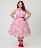Unique Vintage Plus Size Pink & Red Glitter Heart Tulle Cupcake Swing Dress - Unique Vintage - Womens, DRESSES, PROM AND SPECIAL OCCASION