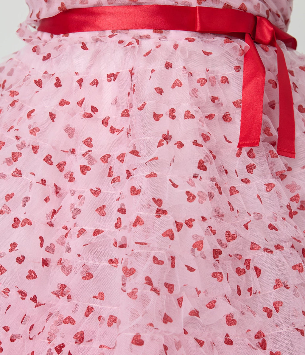 Unique Vintage Plus Size Pink & Red Glitter Heart Tulle Cupcake Swing Dress - Unique Vintage - Womens, DRESSES, PROM AND SPECIAL OCCASION