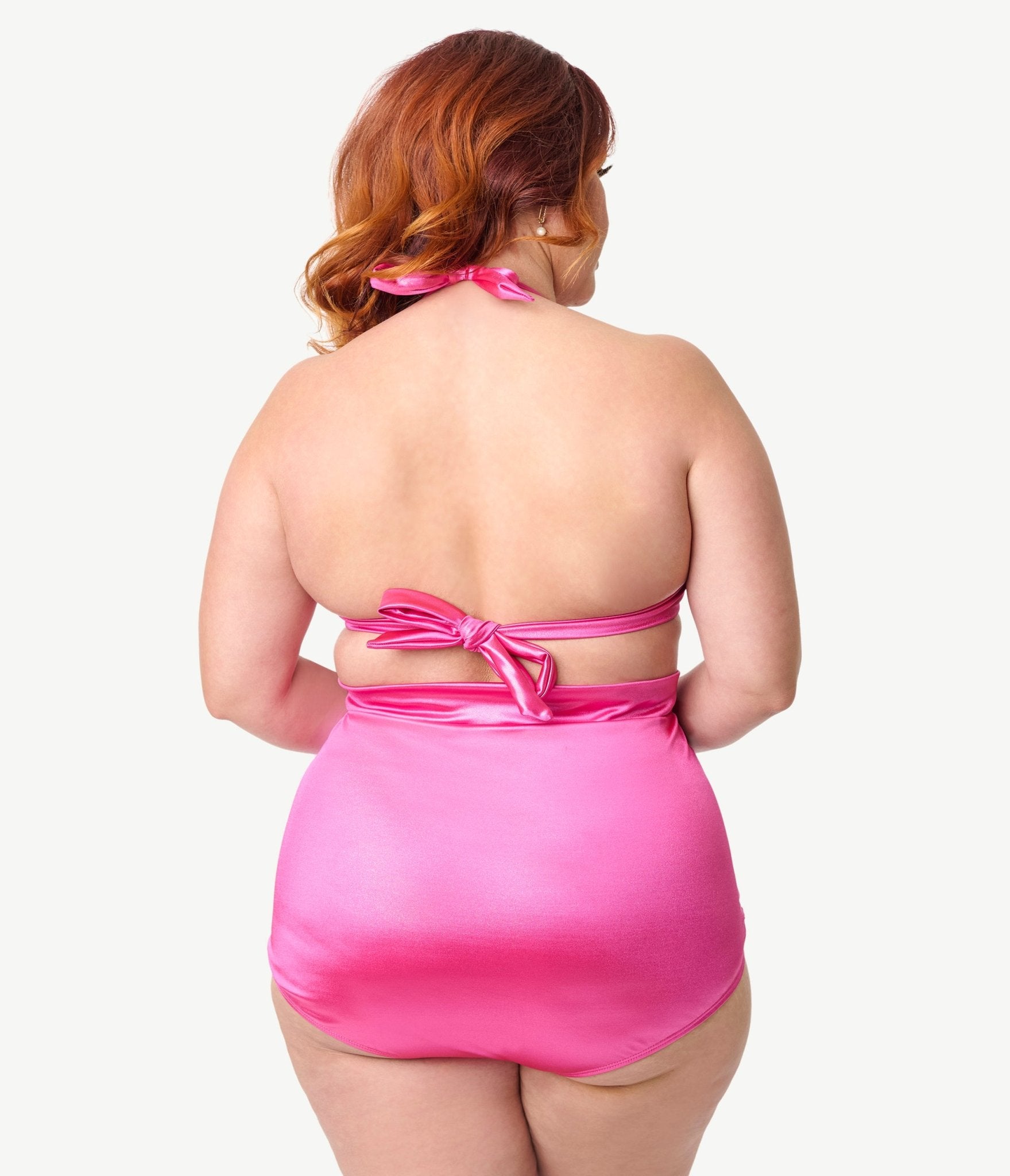 Unique Vintage Plus Size Pink Shimmer Monroe Halter Swim Top - Unique Vintage - Womens, SWIM, TOP