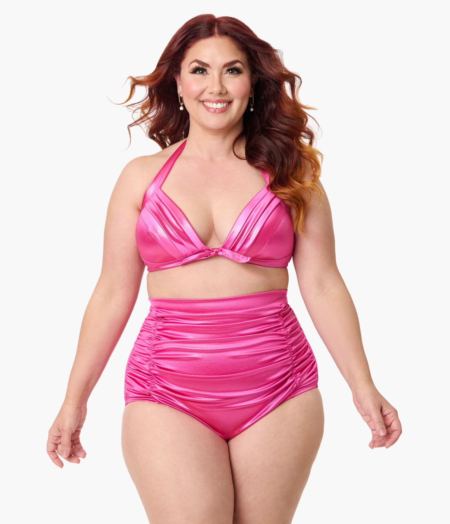 Unique Vintage Plus Size Pink Shimmer Monroe High Waist Bikini Bottom - Unique Vintage - Womens, SWIM, BOTTOM