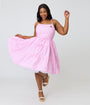 Unique Vintage Plus Size Pink Stripes & Frog Brooch Tiered Swing Dress