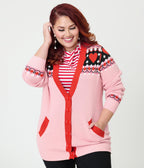 Unique Vintage Plus Size Pink Valentine Fair Isle Button Cardigan - Unique Vintage - Womens, TOPS, SWEATERS