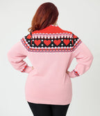 Unique Vintage Plus Size Pink Valentine Fair Isle Button Cardigan - Unique Vintage - Womens, TOPS, SWEATERS
