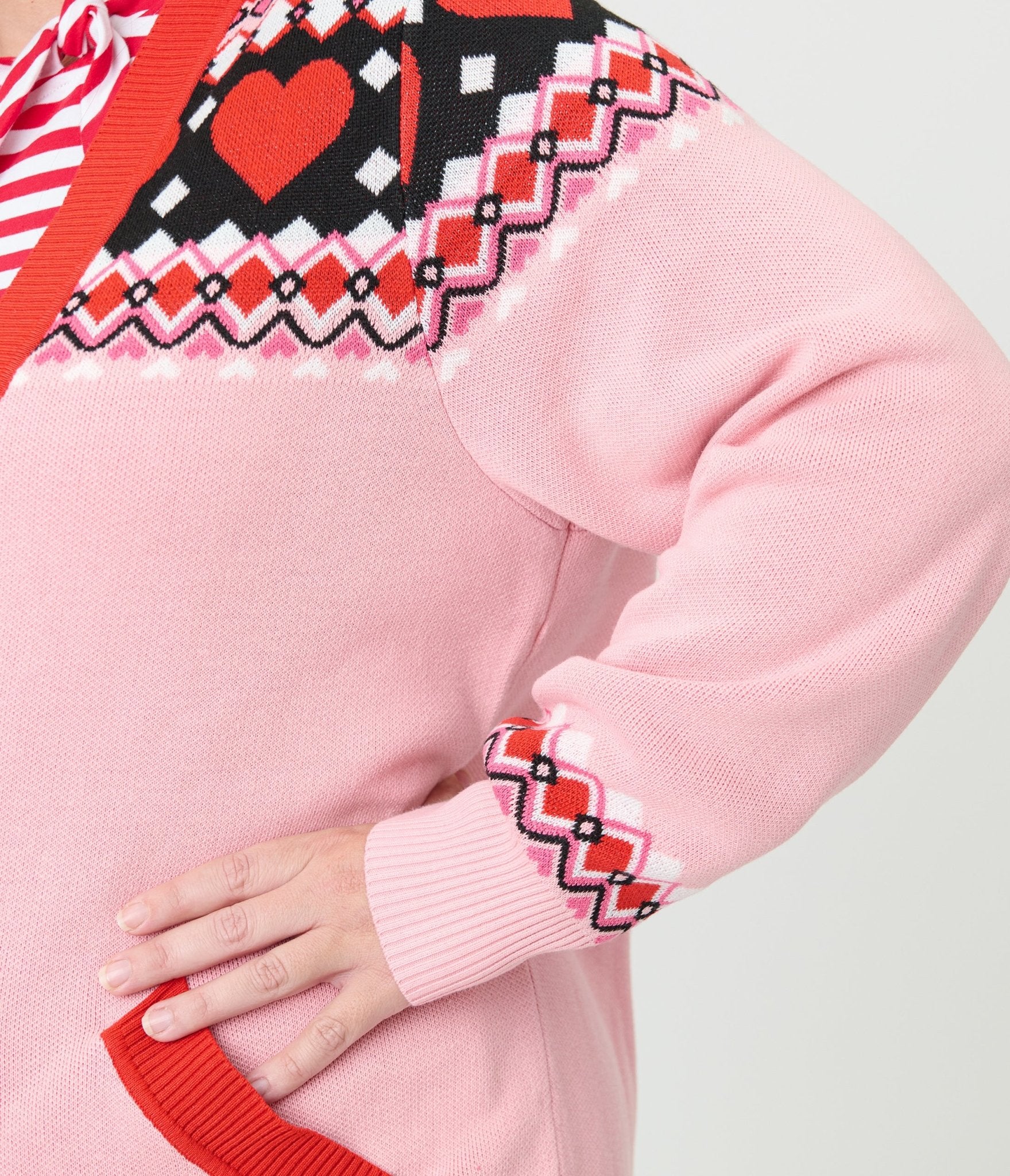 Unique Vintage Plus Size Pink Valentine Fair Isle Button Cardigan - Unique Vintage - Womens, TOPS, SWEATERS