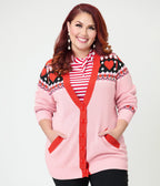 Unique Vintage Plus Size Pink Valentine Fair Isle Button Cardigan - Unique Vintage - Womens, TOPS, SWEATERS