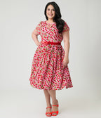Unique Vintage Plus Size Pink Velvet Cherries Dahlia Swing Dress - Unique Vintage - Womens, DRESSES, SWING