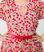 Unique Vintage Plus Size Pink Velvet Cherries Dahlia Swing Dress - Unique Vintage - Womens, DRESSES, SWING