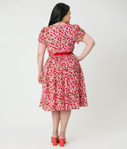 Unique Vintage Plus Size Pink Velvet Cherries Dahlia Swing Dress - Unique Vintage - Womens, DRESSES, SWING