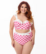 Unique Vintage Plus Size Pink & White Gingham Belted Redondo Swim Bottoms