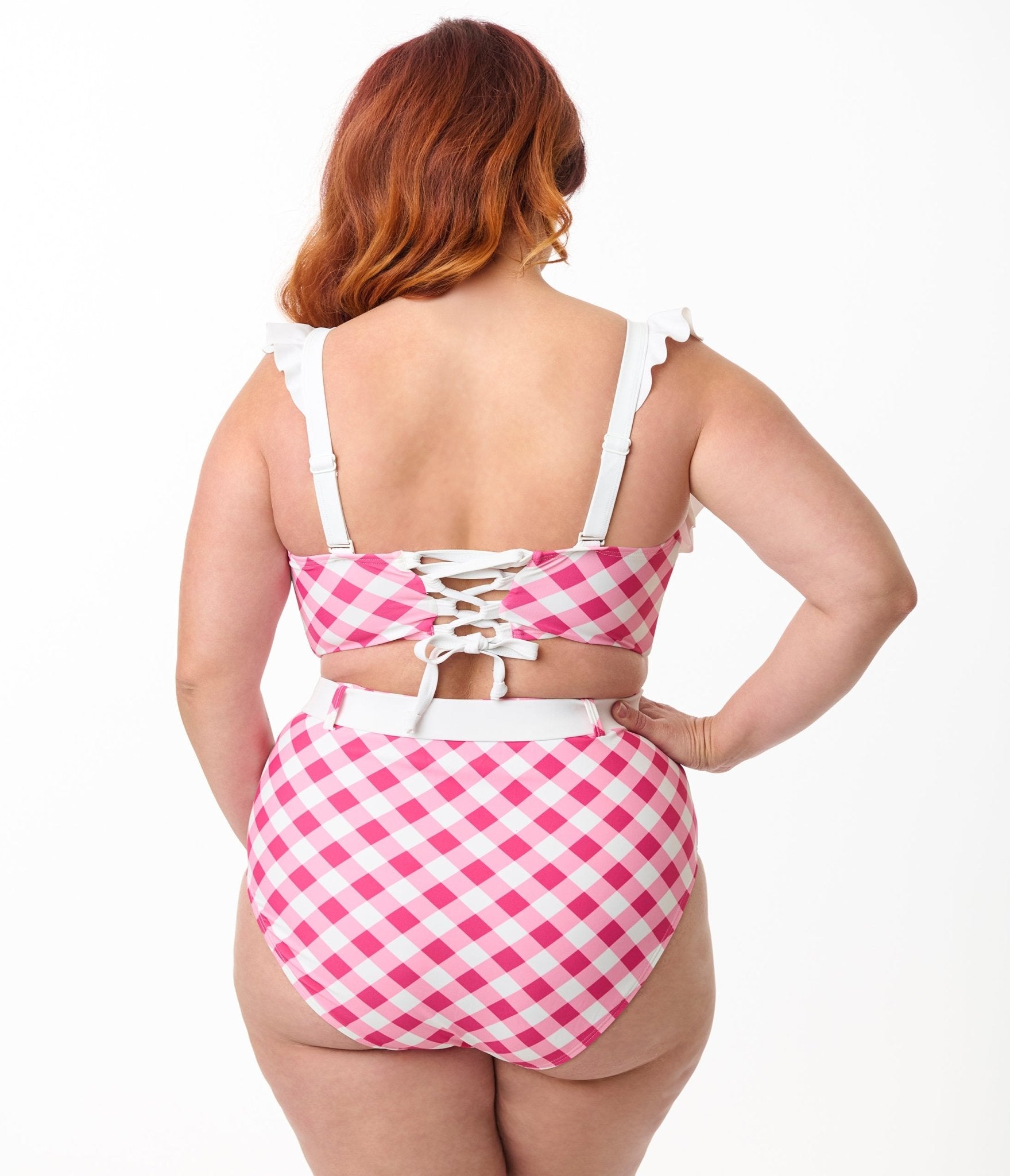 Unique Vintage Plus Size Pink & White Gingham Belted Redondo Swim Bottoms - Unique Vintage - Womens, SWIM, BOTTOM
