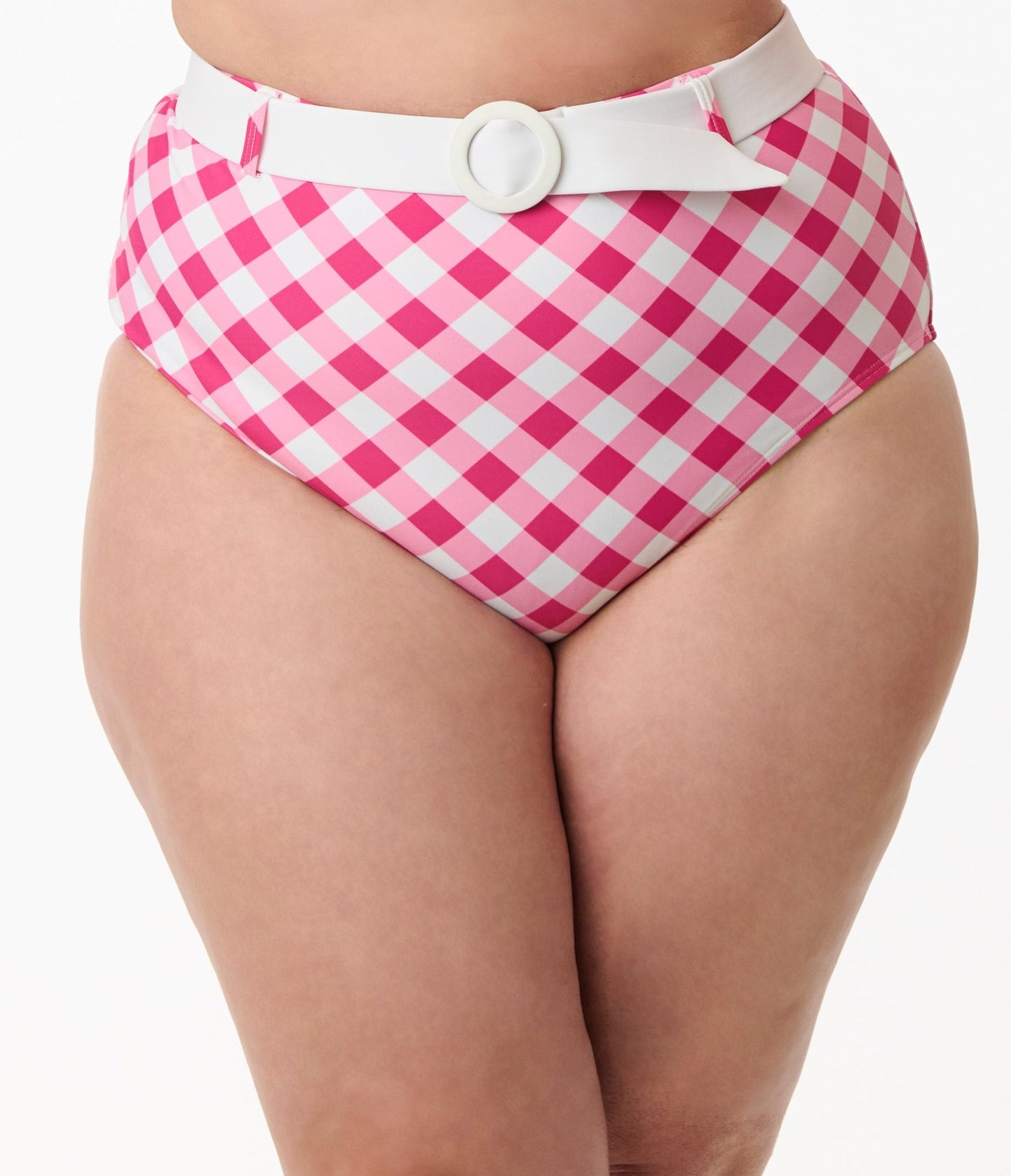 Unique Vintage Plus Size Pink & White Gingham Belted Redondo Swim Bottoms - Unique Vintage - Womens, SWIM, BOTTOM
