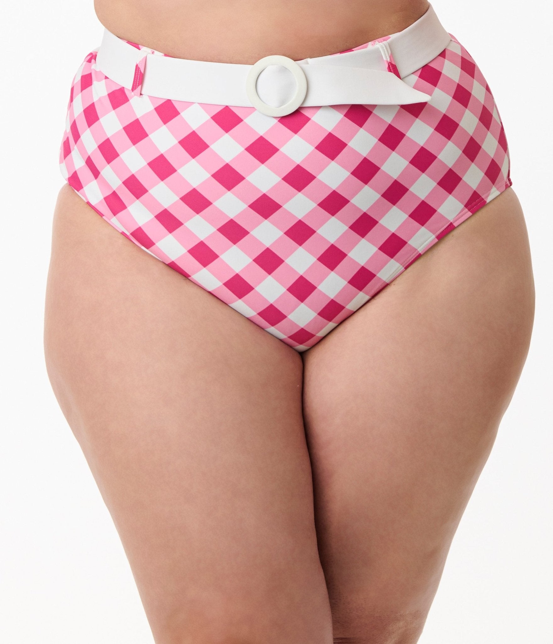 Unique Vintage Plus Size Pink & White Gingham Belted Redondo Swim Bottoms - Unique Vintage - Womens, SWIM, BOTTOM