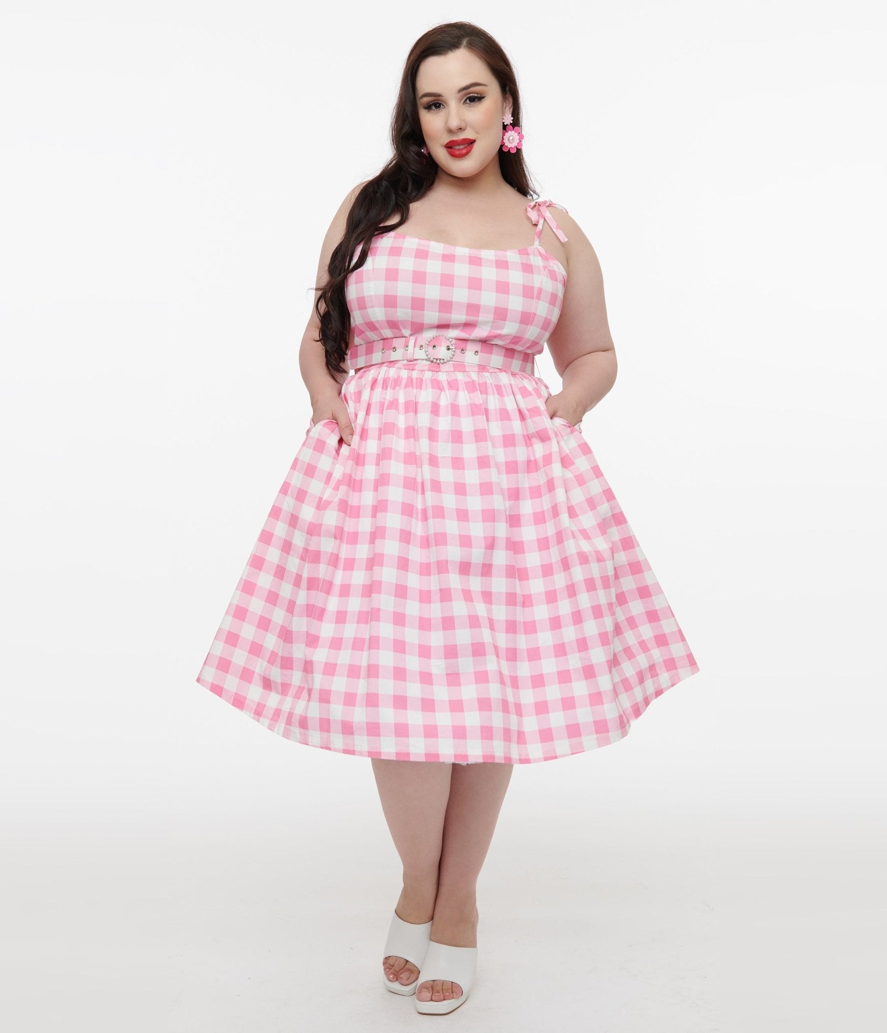 Unique Vintage Plus Size Pink & White Gingham Bobbie Swing Dress - Unique Vintage - Womens, DRESSES, SWING