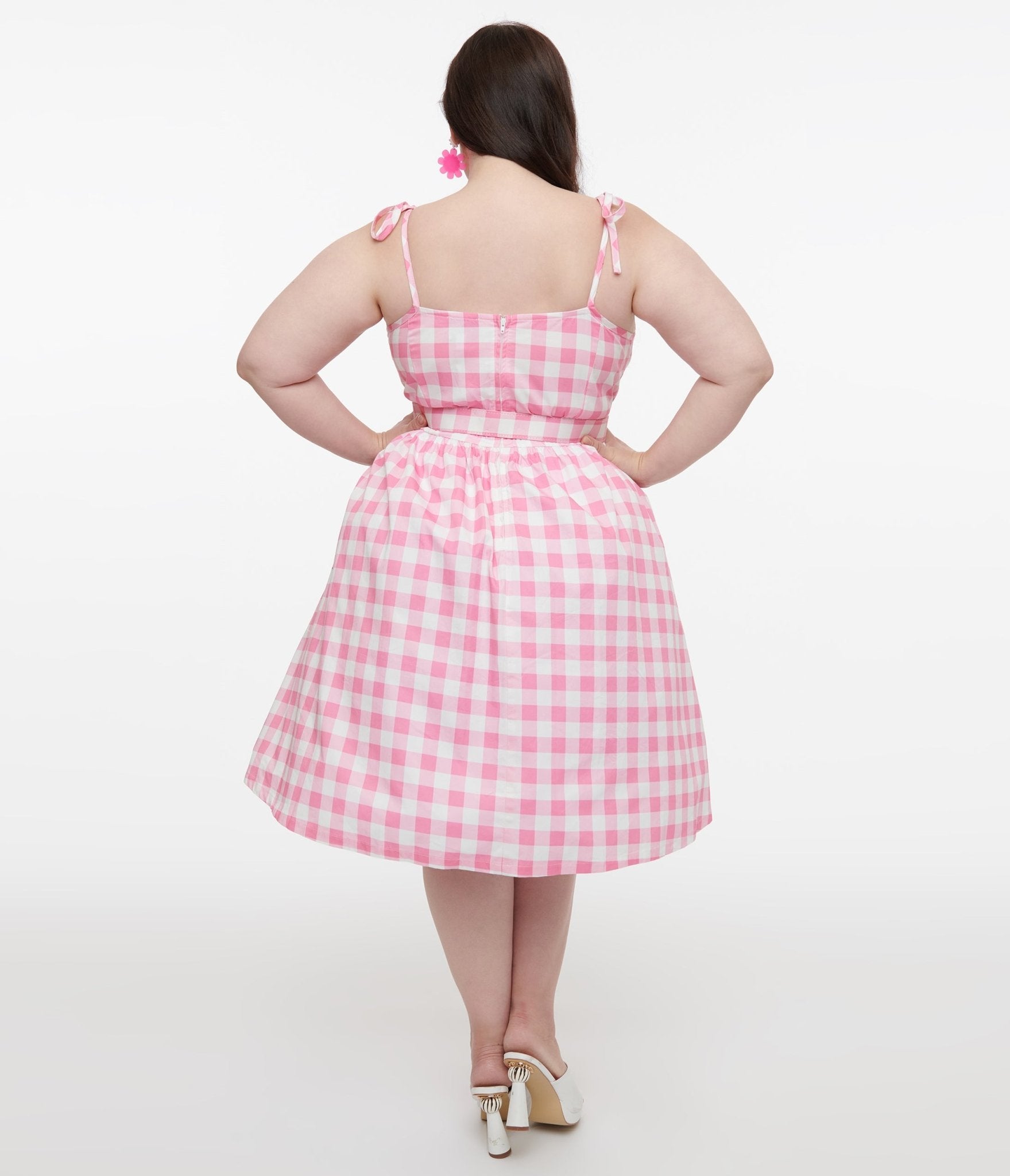 Unique Vintage Plus Size Pink & White Gingham Bobbie Swing Dress - Unique Vintage - Womens, DRESSES, SWING