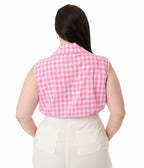 Unique Vintage Plus Size Pink & White Gingham Notched Collar Cotton Blouse - Unique Vintage - Womens, TOPS, WOVEN TOPS