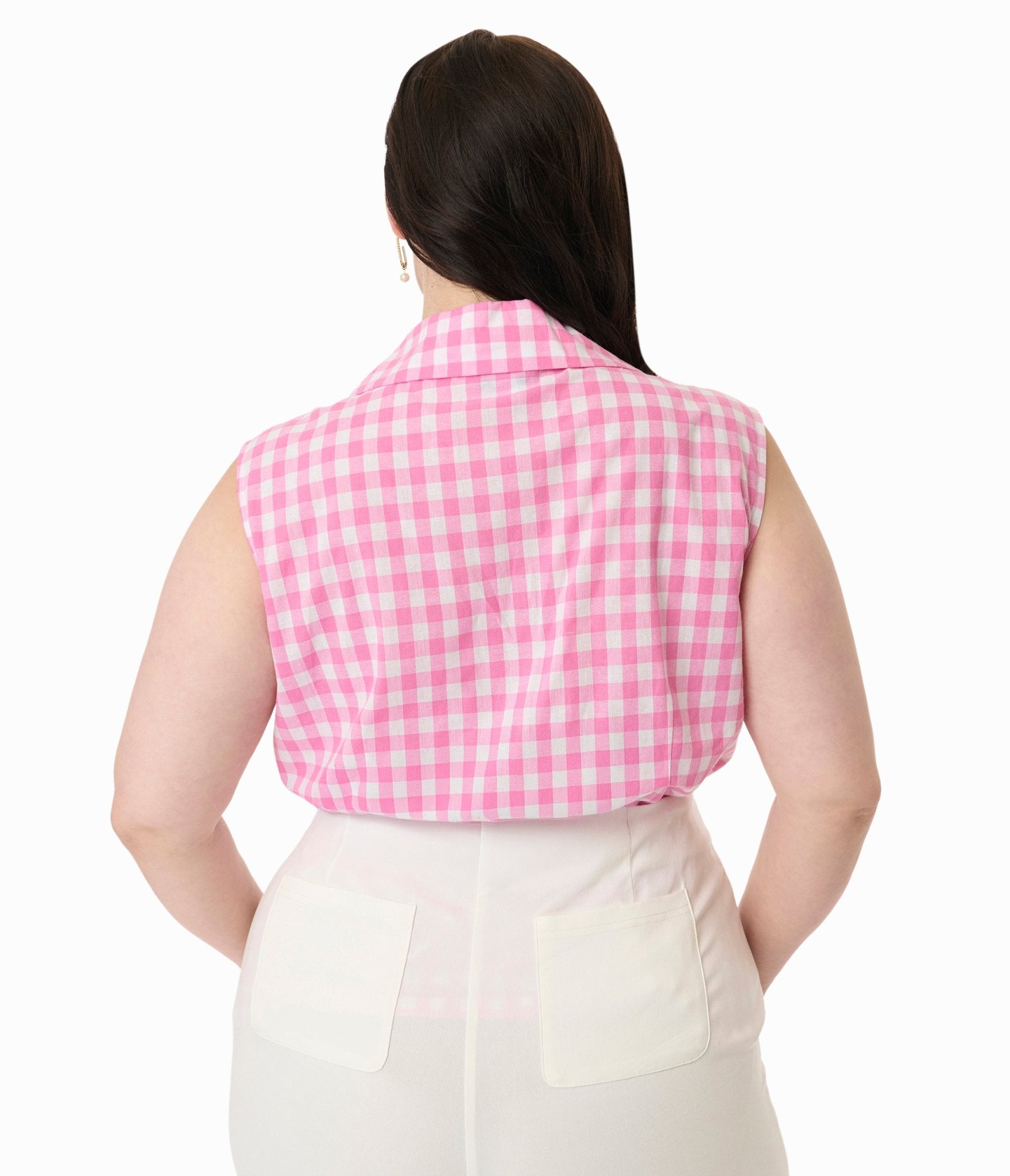 Unique Vintage Plus Size Pink & White Gingham Notched Collar Cotton Blouse - Unique Vintage - Womens, TOPS, WOVEN TOPS