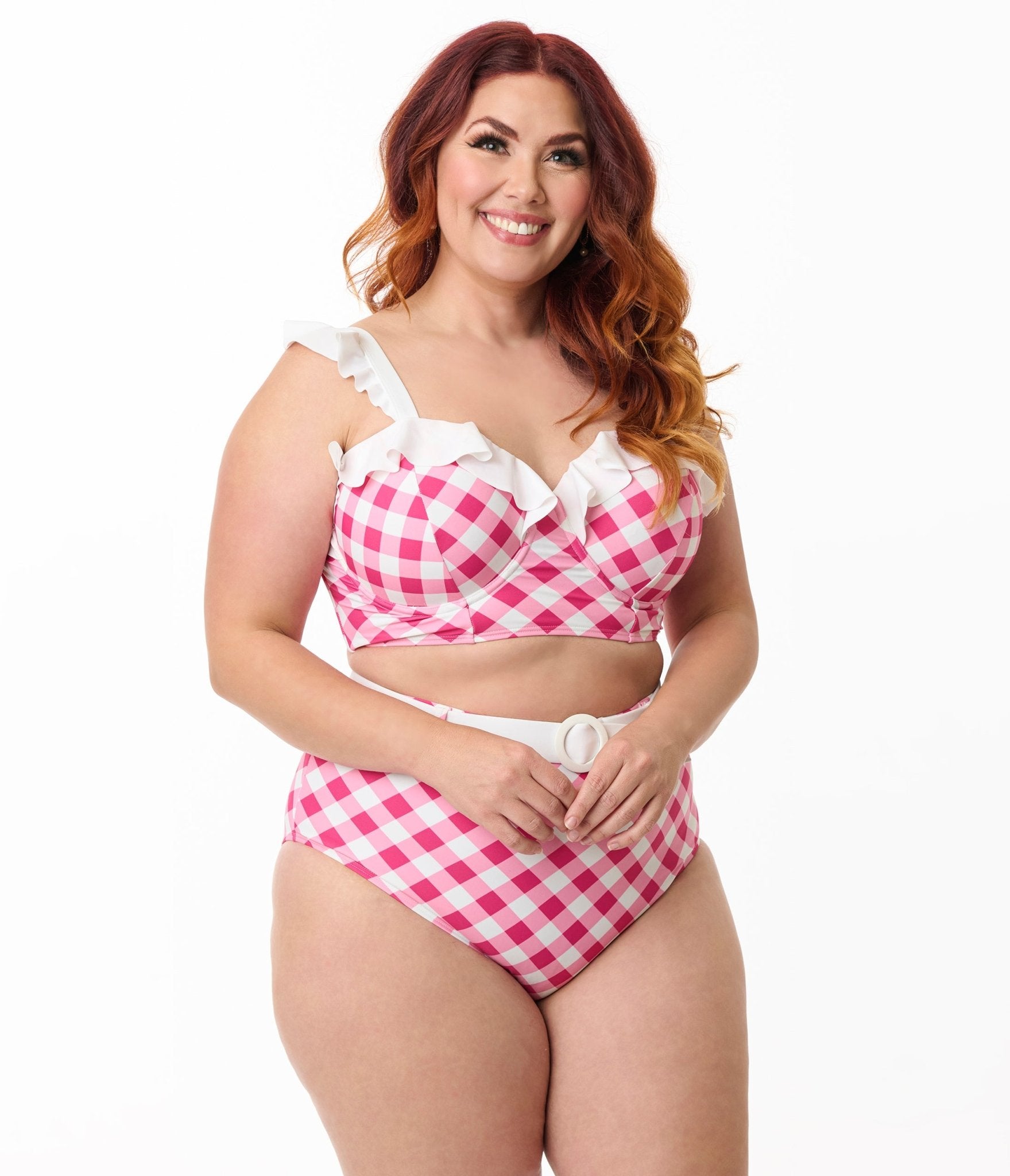 Unique Vintage Plus Size Pink & White Gingham Southampton Swim Top - Unique Vintage - Womens, SWIM, TOP