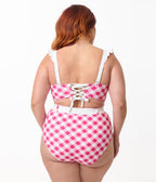 Unique Vintage Plus Size Pink & White Gingham Southampton Swim Top - Unique Vintage - Womens, SWIM, TOP