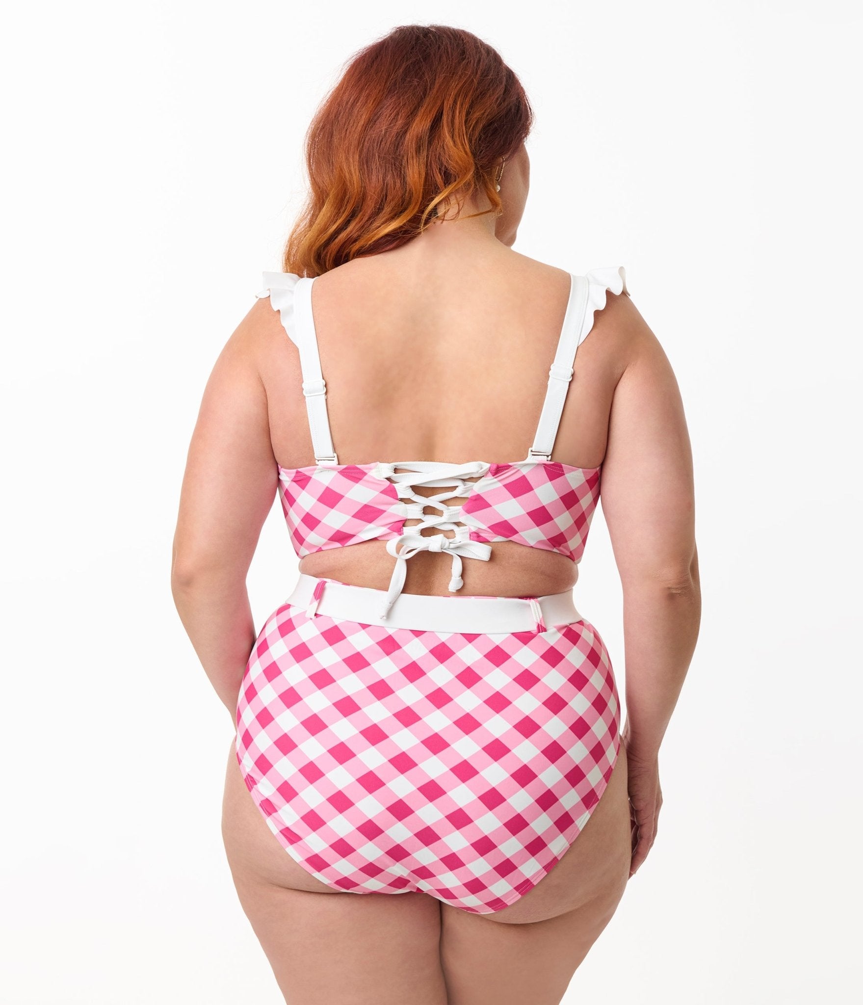 Unique Vintage Plus Size Pink & White Gingham Southampton Swim Top - Unique Vintage - Womens, SWIM, TOP