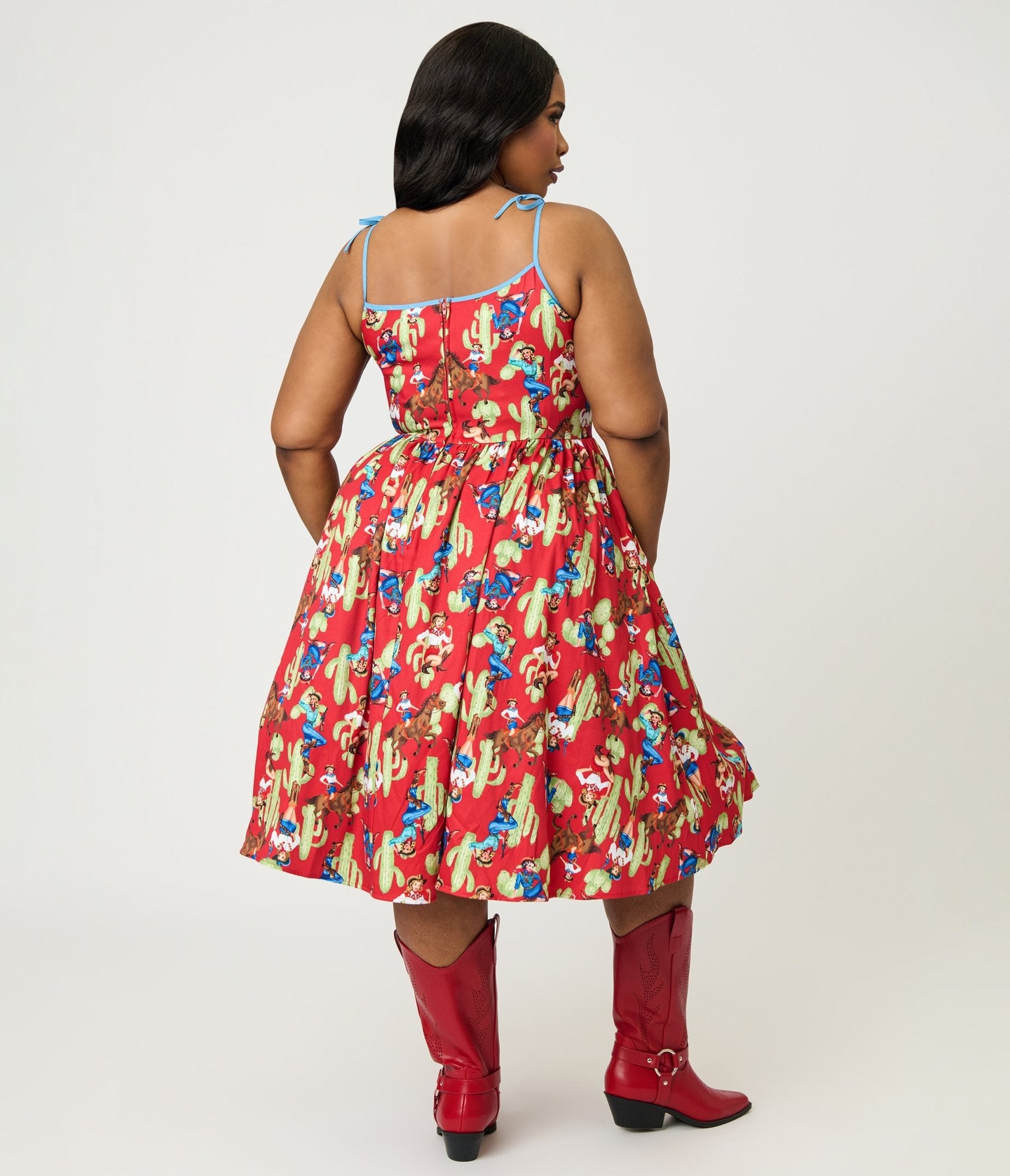 Unique Vintage Plus Size Pinup Cowgirl Print Sleeveless Swing Dress - Unique Vintage - Womens, DRESSES, SWING