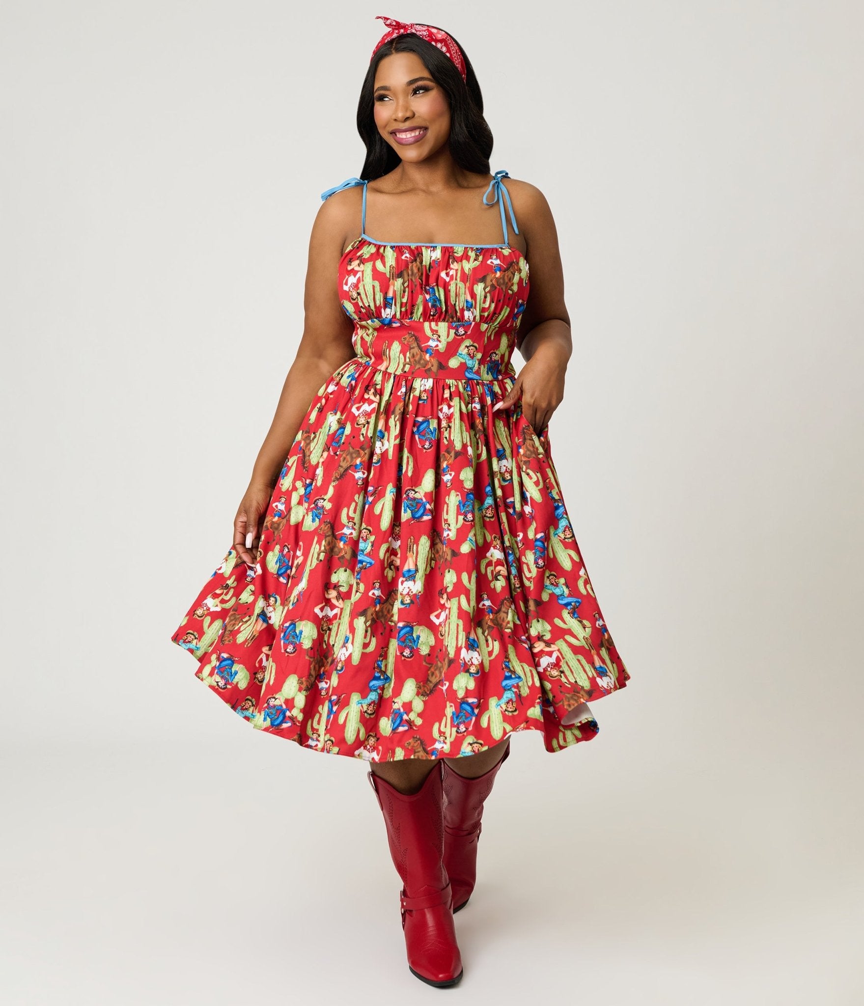 Unique Vintage Plus Size Pinup Cowgirl Print Sleeveless Swing Dress - Unique Vintage - Womens, DRESSES, SWING