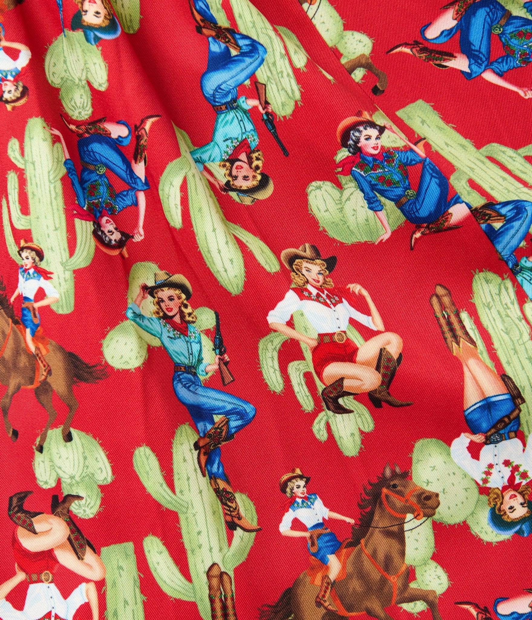 Unique Vintage Plus Size Pinup Cowgirl Print Sleeveless Swing Dress