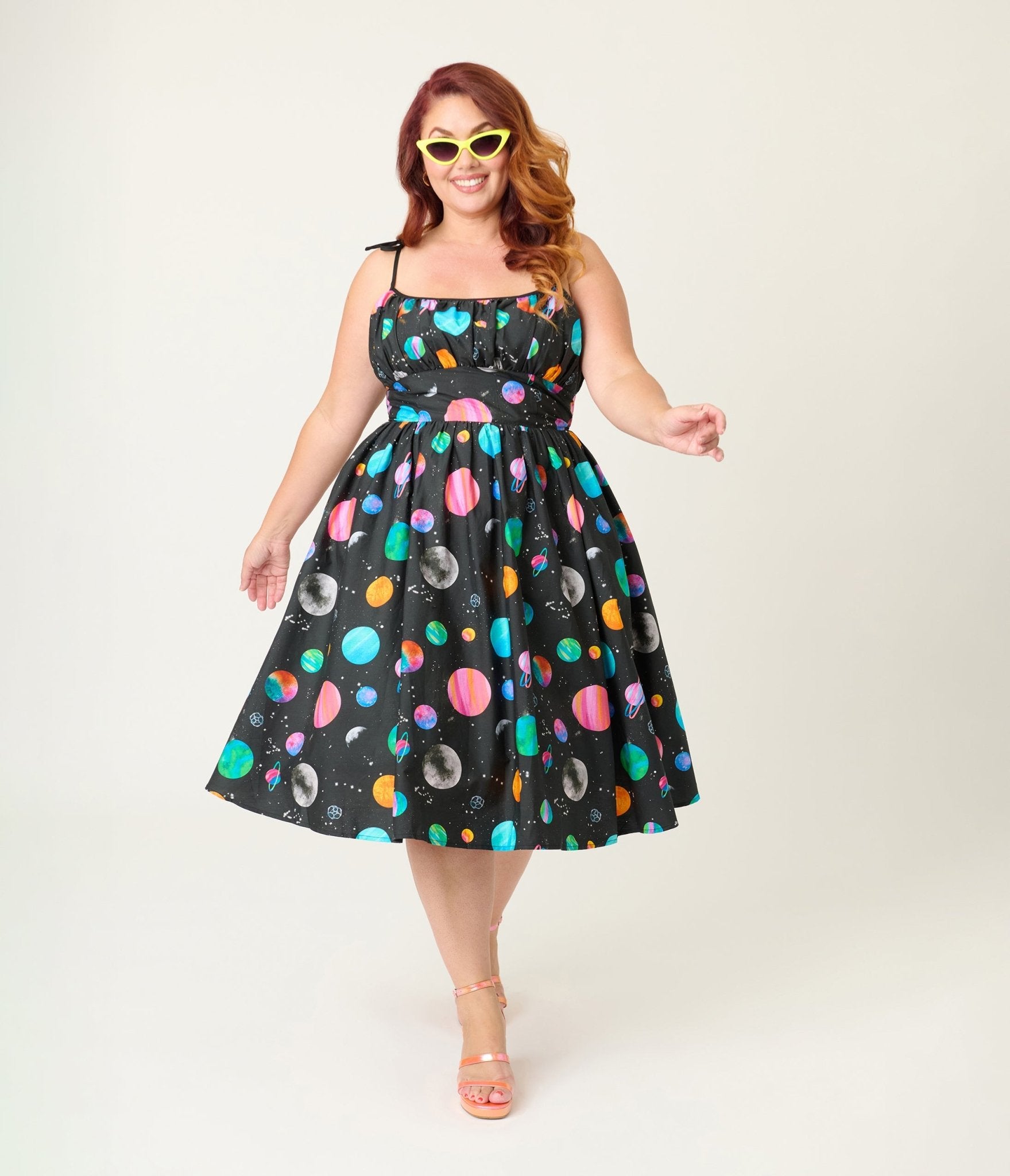 Unique Vintage Plus Size Planets Print Sleeveless Cotton Swing Dress - Unique Vintage - Womens, DRESSES, SWING