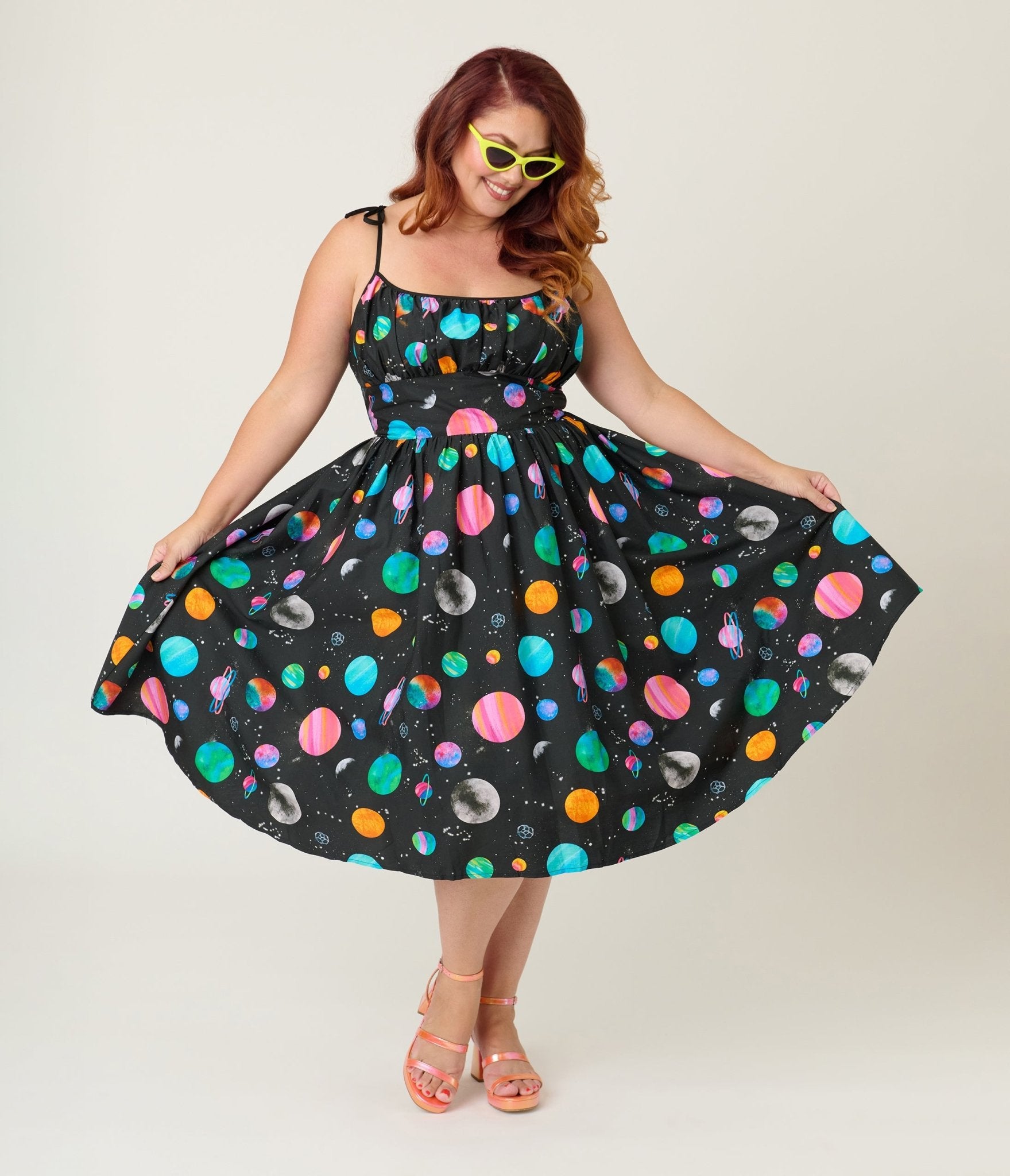 Unique Vintage Plus Size Planets Print Sleeveless Cotton Swing Dress - Unique Vintage - Womens, DRESSES, SWING