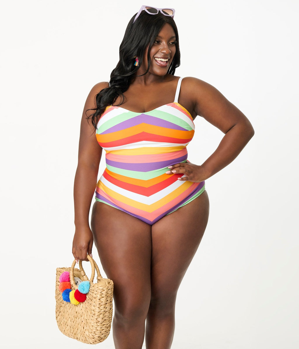 Unique Vintage Plus Size Pride Stripe Barbara One Piece Swimsuit - Unique Vintage - Womens, SWIM, 1 PC