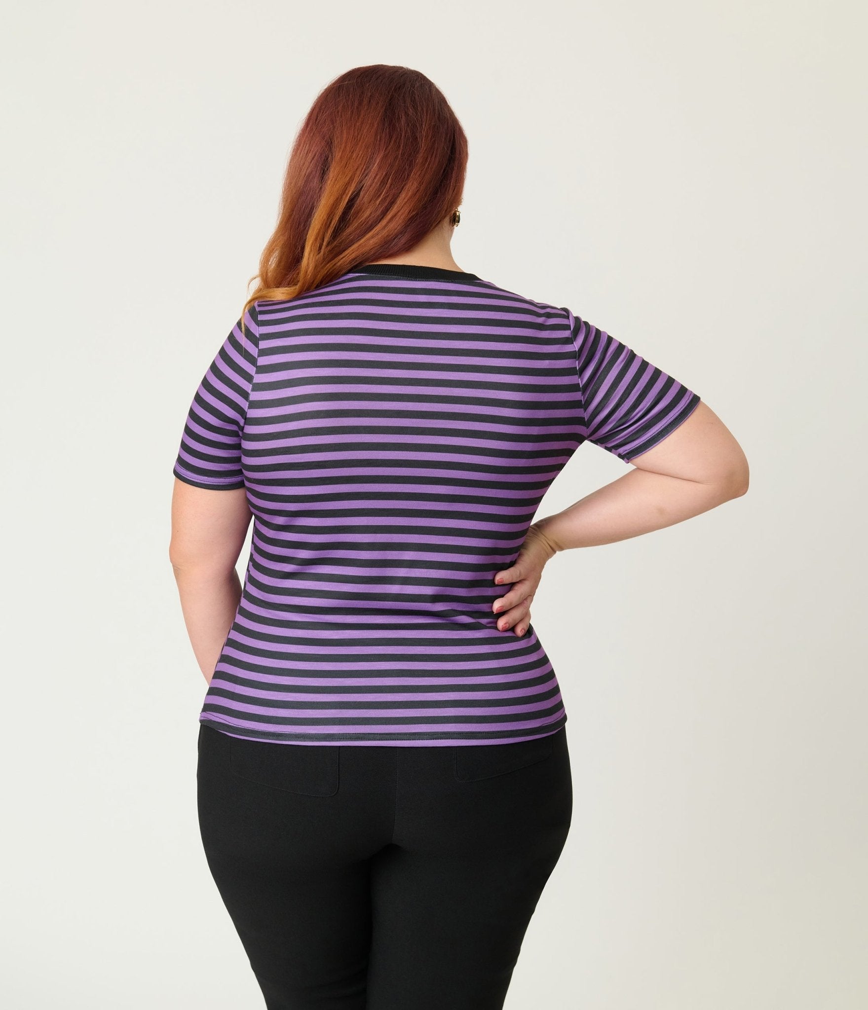 Unique Vintage Plus Size Purple & Black Stripe Back To Basics Top - Unique Vintage - Womens, TOPS, KNIT TOPS