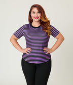 Unique Vintage Plus Size Purple & Black Stripe Back To Basics Top - Unique Vintage - Womens, TOPS, KNIT TOPS