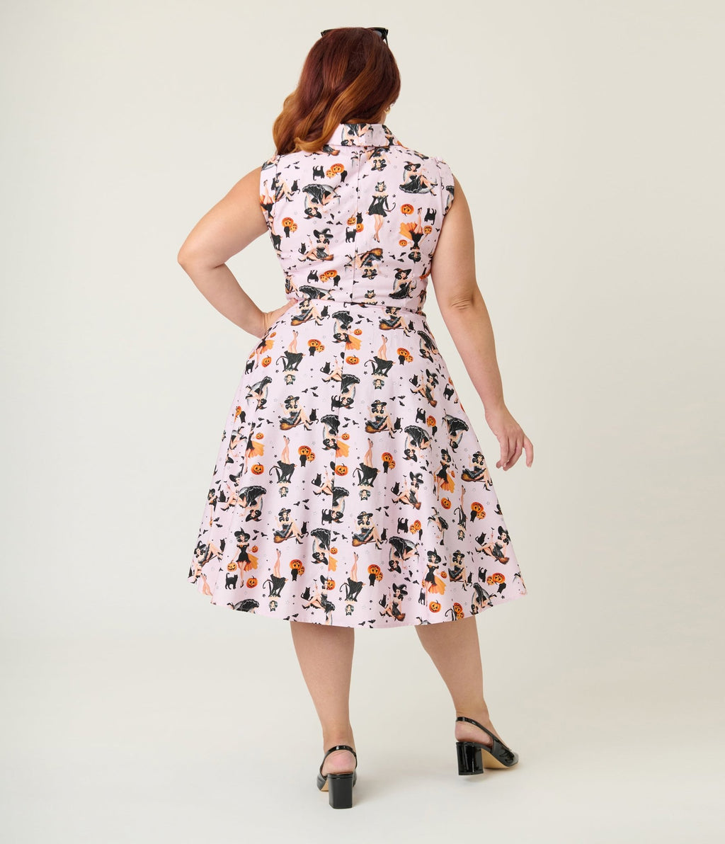 Unique Vintage Plus Size Purple Pin - Up Witch Cotton Shirt Dress - Unique Vintage - Womens, DRESSES, SWING