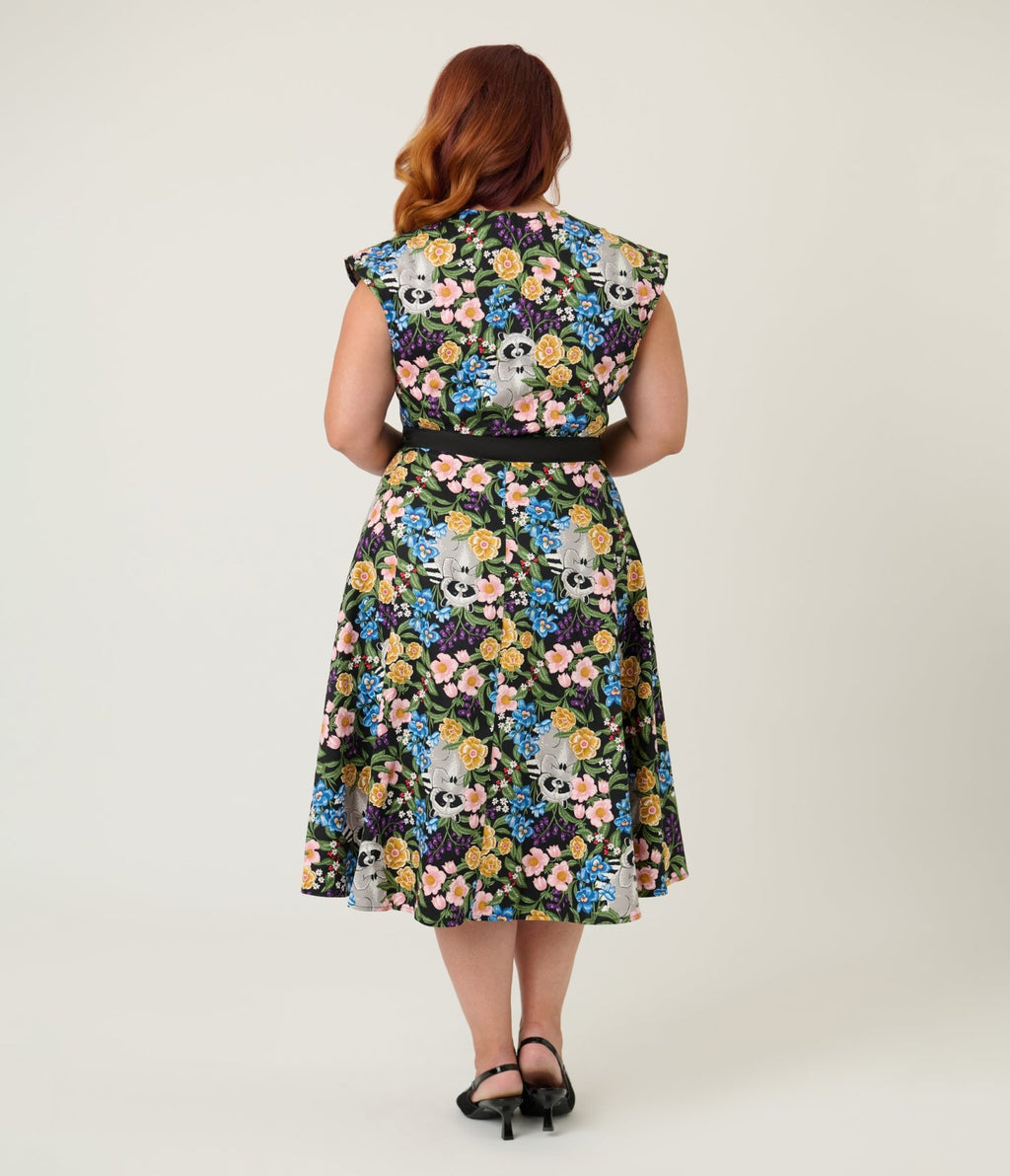 Unique Vintage Plus Size Raccoon Floral Print Hedda Swing Dress - Unique Vintage - Womens, DRESSES, SWING