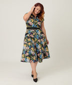 Unique Vintage Plus Size Raccoon Floral Print Hedda Swing Dress - Unique Vintage - Womens, DRESSES, SWING