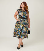 Unique Vintage Plus Size Raccoon Floral Print Hedda Swing Dress - Unique Vintage - Womens, DRESSES, SWING