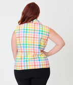 Unique Vintage Plus Size Rainbow Gingham Notched Collar Cotton Blouse - Unique Vintage - Womens, TOPS, WOVEN TOPS