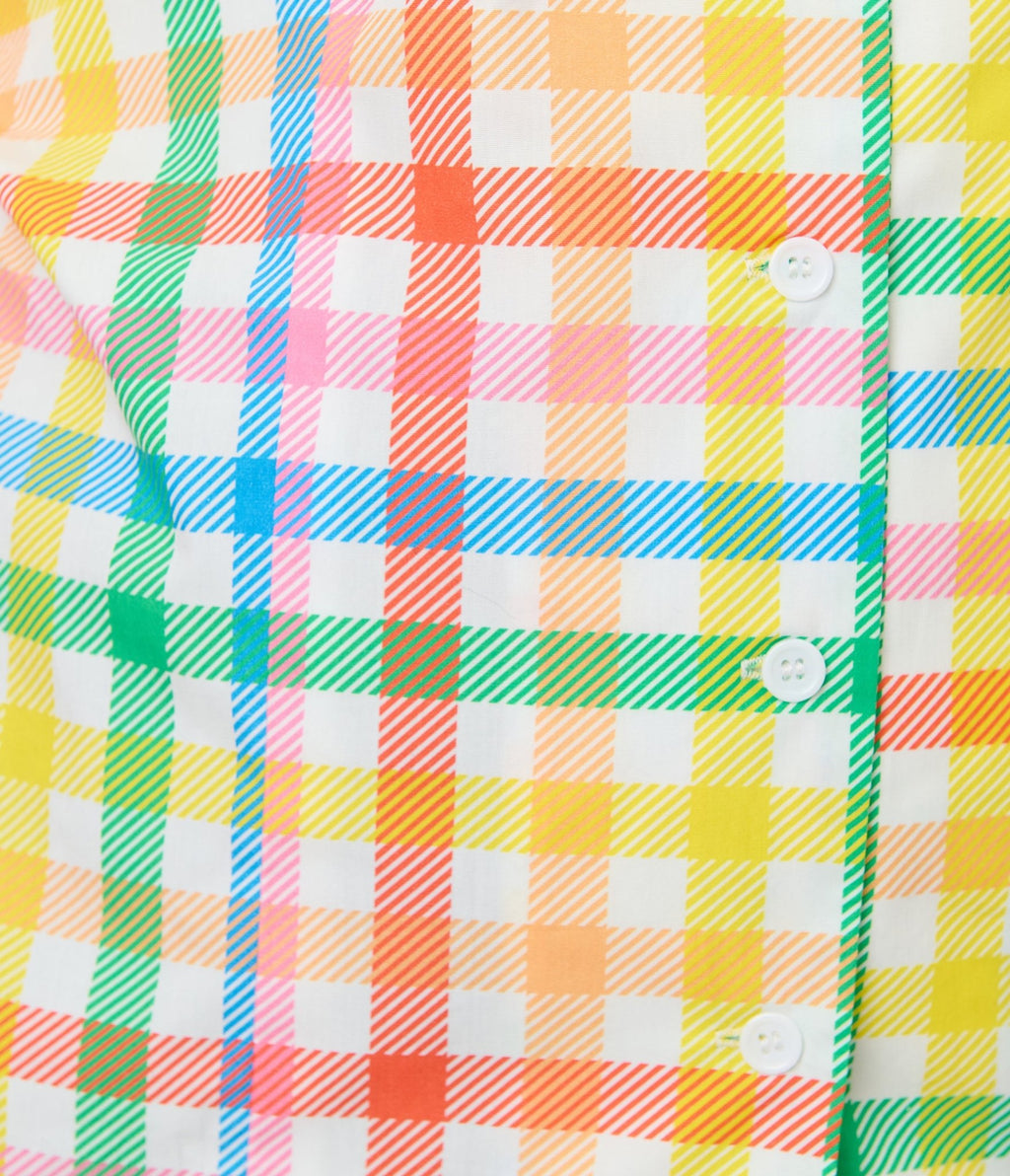 Unique Vintage Plus Size Rainbow Gingham Notched Collar Cotton Blouse - Unique Vintage - Womens, TOPS, WOVEN TOPS