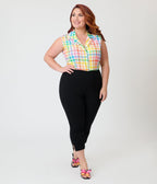Unique Vintage Plus Size Rainbow Gingham Notched Collar Cotton Blouse - Unique Vintage - Womens, TOPS, WOVEN TOPS