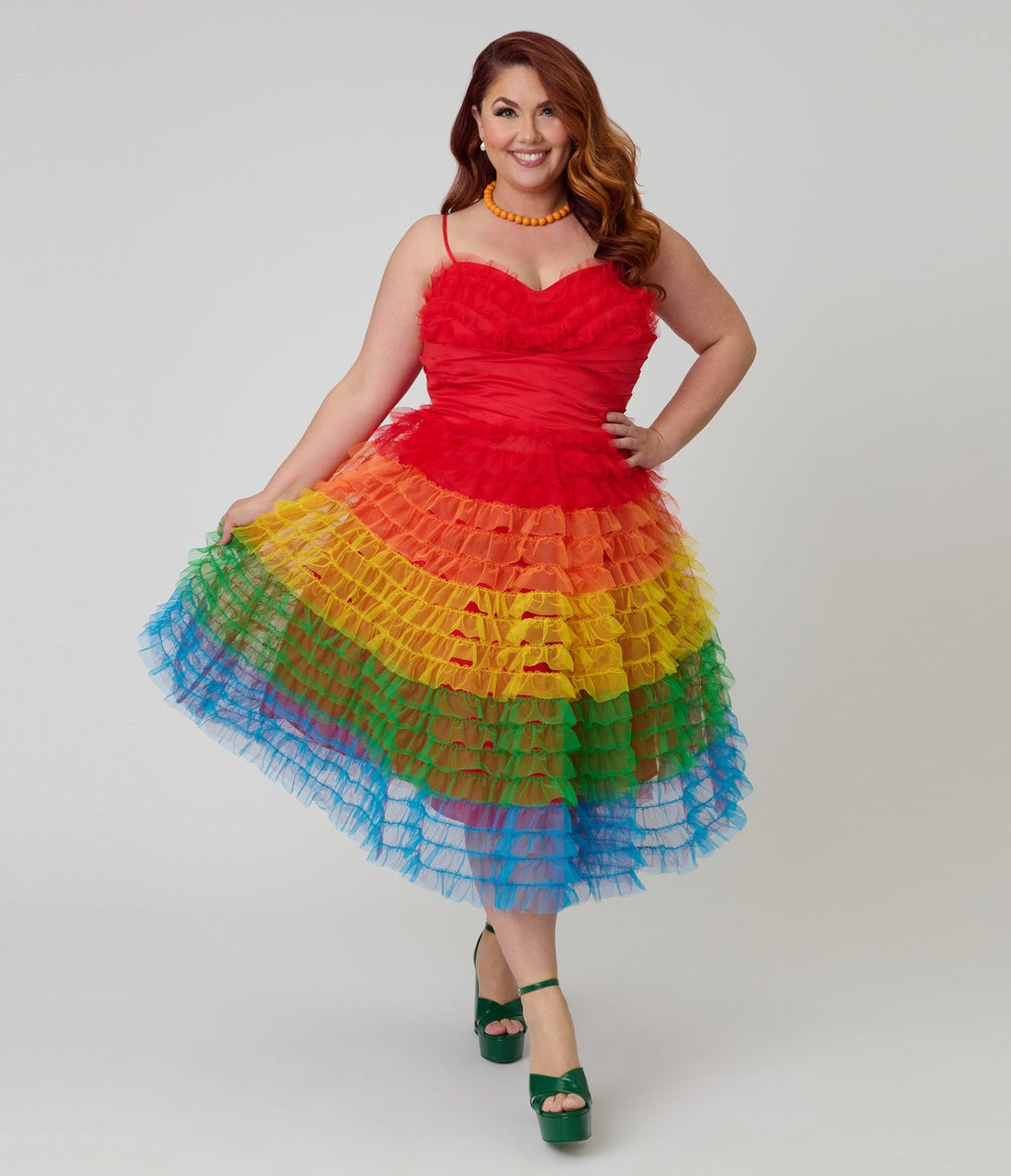Unique Vintage Plus Size Rainbow Ombre Tulle Cupcake Swing Dress - Unique Vintage - Womens, DRESSES, PROM AND SPECIAL OCCASION