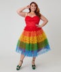 Unique Vintage Plus Size Rainbow Ombre Tulle Cupcake Swing Dress