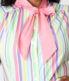 Unique Vintage Plus Size Rainbow Pastel Stripe Dapper Dan Bow Swing Dress - Unique Vintage - Womens, DRESSES, SWING